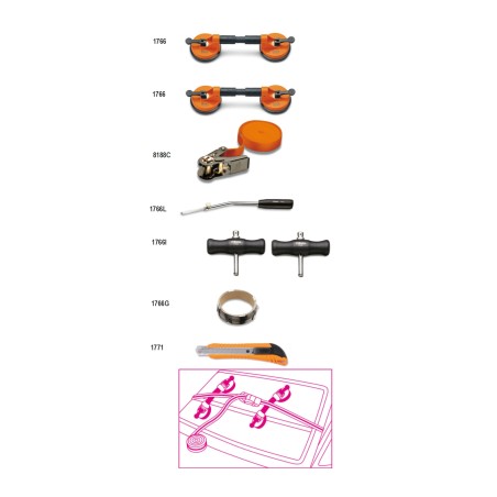 BETA 1766/8 Assortimento di 8 utensili per cristalli auto