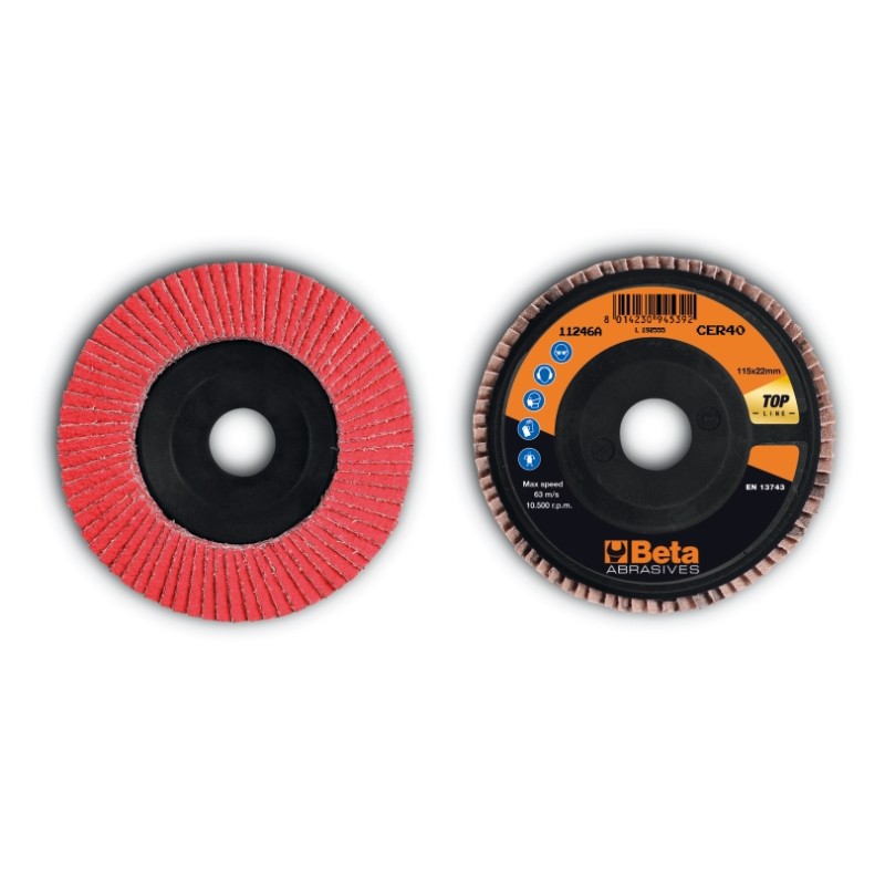 BETA 11246A Dischi lamellari con tela abrasiva ceramicata, supporto in plastica e lamella singola