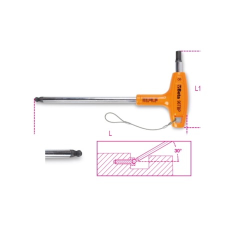 BETA 96TBP-HS Chiave maschio esagonale piegate con estremità sferica ed impugnatura di manovra cromate H-SAFE