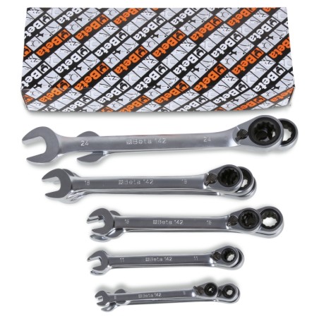 BETA 142/S15 Serie di 15 chiavi combinate a cricchetto reversibile (art. 142)