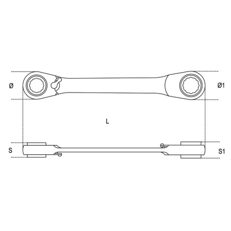 BETA 195AS Chiavi poligonali doppie diritte a cricchetto cromate, misure in pollici
