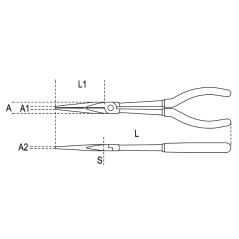 BETA 1009L/A Pinza a becchi mezzotondi lunghissimi diritti zigrinati, per impieghi speciali manici ricoperti con 2 strati di PVC