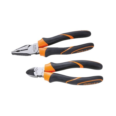 BETA 1169GBM/D2 Assortimento di 1 pinza universale, e 1 tronchese, impugnatura bimateriale, con finitura industriale