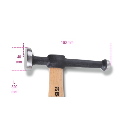 BETA 1351 Martello con testa tonda piana e penna sferica manico in legno